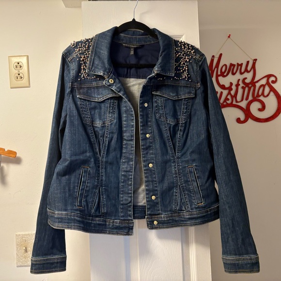 White House Black Market embellished Jean jacket size XL EUC - Picture 4 of 6